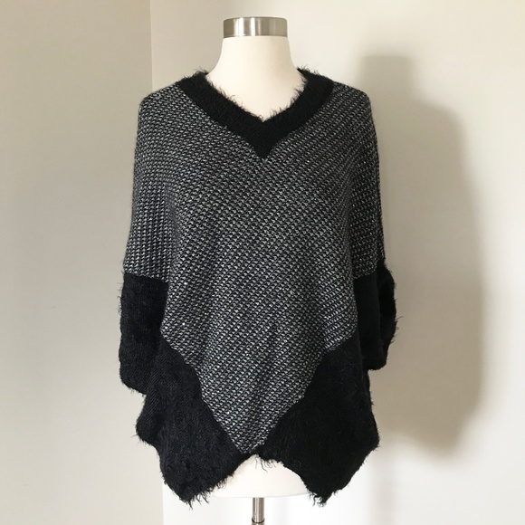 ANTHROPOLOGIE Pewter Poncho, black/grey, XS/S - Picture 2 of 7
